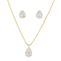Conjunto Folheado a Ouro 18k Gota Caixa Alta com Garras