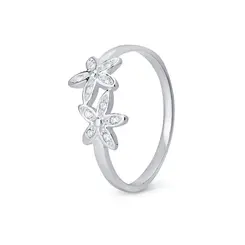 Anel Prata Duas Flores com Zircônias