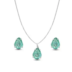Conjunto Prata leve Gota Zircônia Verde