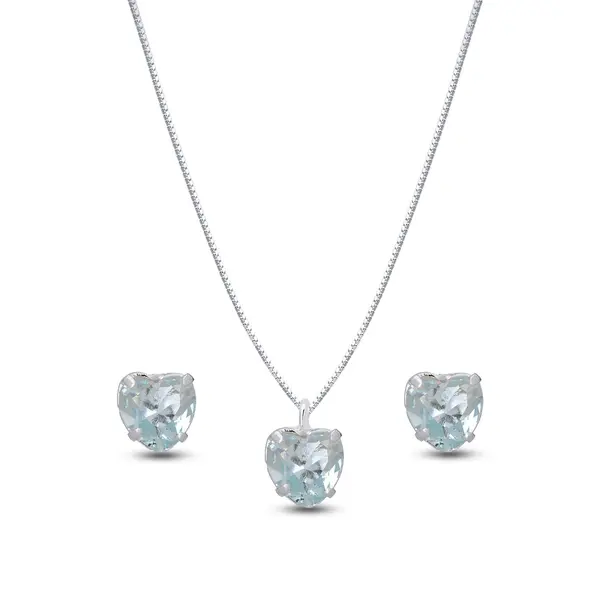 Conjunto Prata leve Coração Zircônia Azul