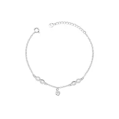 Pulseira Prata Leve Infinitos e Coração em Zircônias
