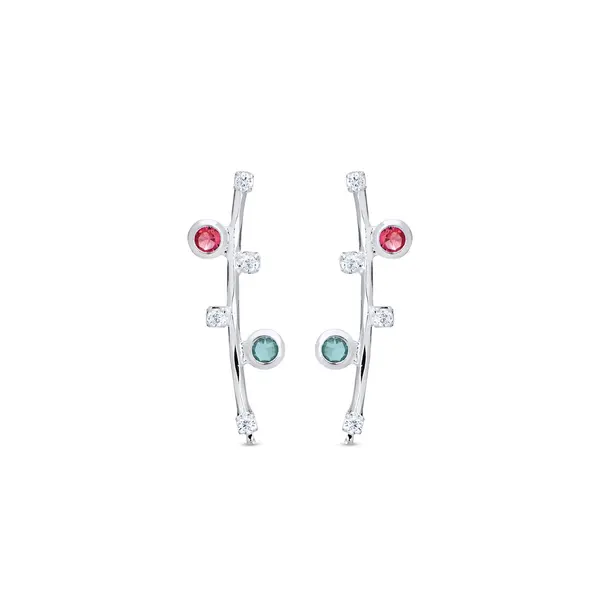 Brinco Prata Leve Aro com Zircônias Coloridas