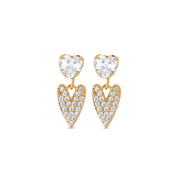 Brinco Folheado a Ouro 18k Coração Pendente Ceravejado