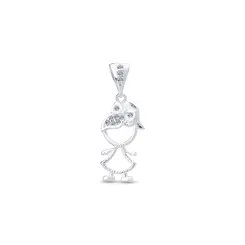 Pingente Prata Menina com Zircônias e Laço