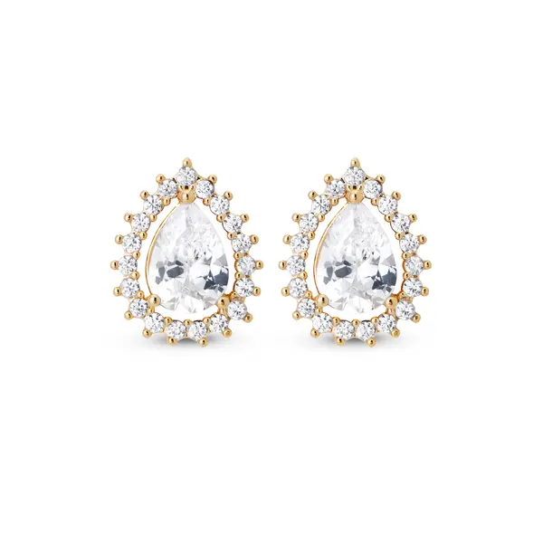Brinco Folheado a Ouro 18k Gota Clássica com Zircônias