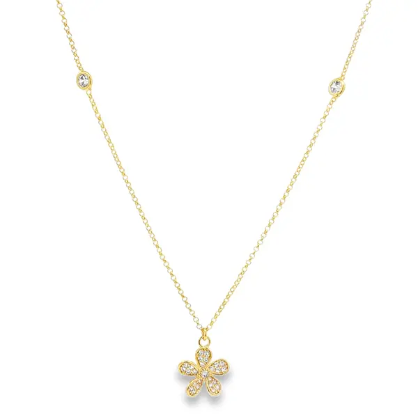 Gargantilha Folheado a Ouro 18k Flor em Zircônia