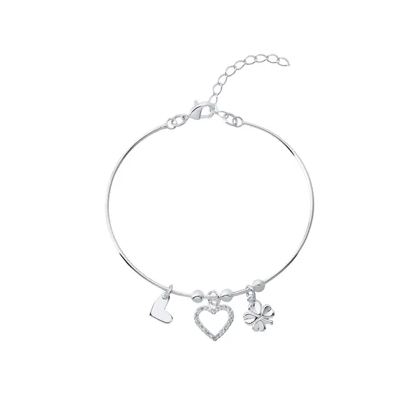 Bracelete Prata Leve Trevo e Corações