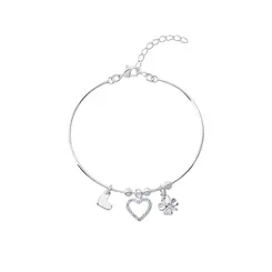 Bracelete Prata Leve Trevo e Corações