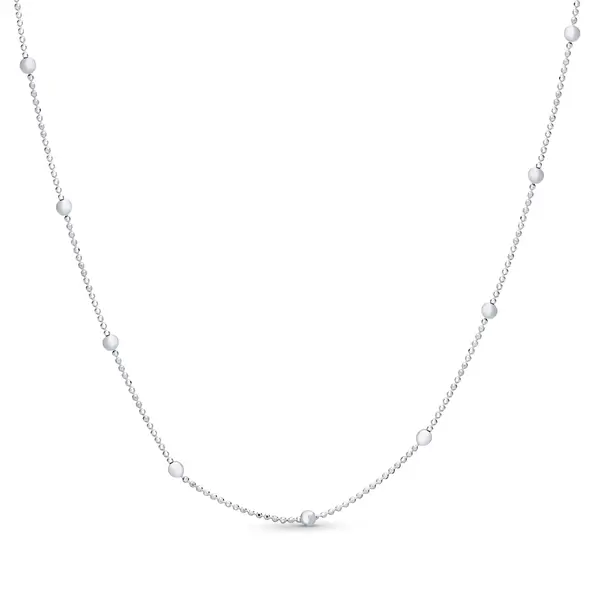Gargantilha Prata Pipoca Diamantada com Bolinha 45cm 0,8mm