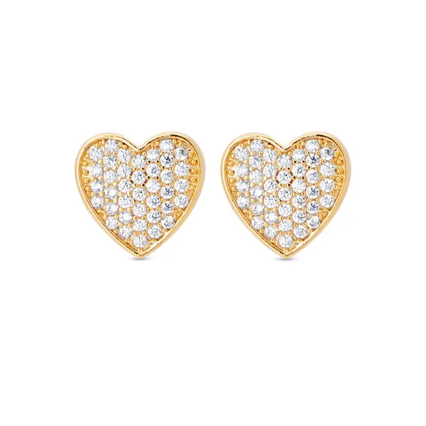 Brinco Folheado a Ouro 18k Coração Cravejado