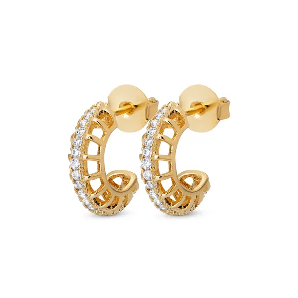 Brinco Folheado a Ouro 18k Meia Argola com Zircônias