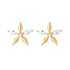 Brinco Folheado a Ouro 18k Flor com Zircônia