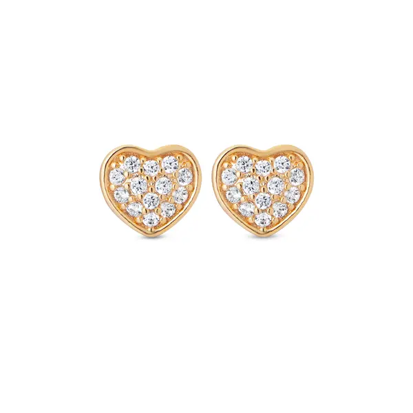Brinco Folheado a Ouro 18k Coração Cravejado