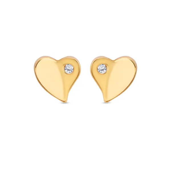 Brinco Folheado a Ouro 18k Coração Liso com Ponto em Zircônia