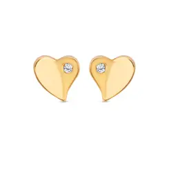 Brinco Folheado a Ouro 18k Coração Liso com Ponto em Zircônia