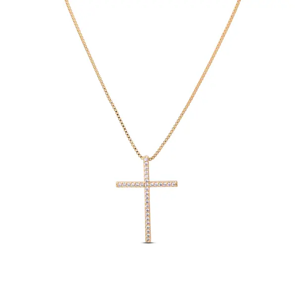 Gargantilha Folheado a Ouro 18k Cruz com Zircônias