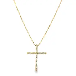 Gargantilha Folheado a Ouro 18k Cruz com Zircônias