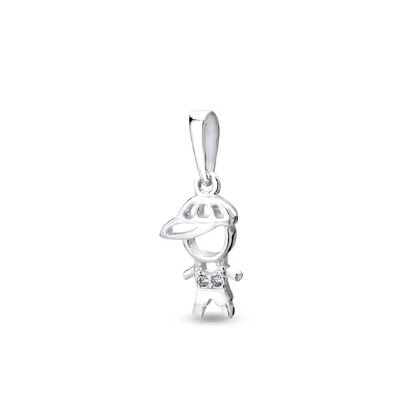 Pingente Prata Menino Com Boné Camiseta Com Zircônia Cravejada