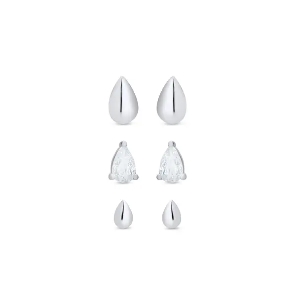 Brinco Prata Leve Trio Gota Liso