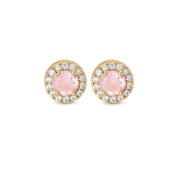 Brinco Folheado a Ouro 18k Clássico Redondo Zircônia Rosa PP
