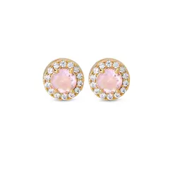 Brinco Folheado a Ouro 18k Clássico Redondo Zircônia Rosa PP