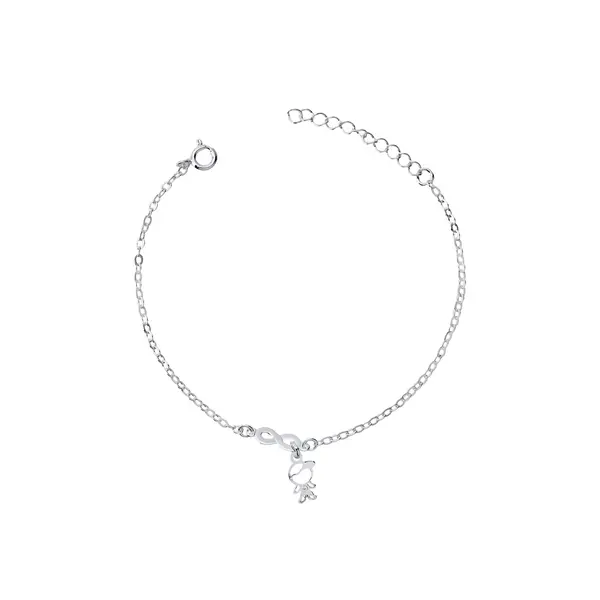 Pulseira Prata Leve Infinito e Menino com Boné