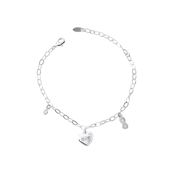 Pulseira Prata Leve Coração Mãe e Infinito