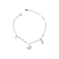 Pulseira Prata Leve Coração Mãe e Infinito