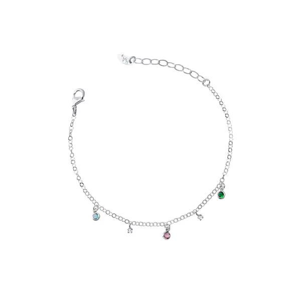 Pulseira Prata Leve Zircônias Coloridas