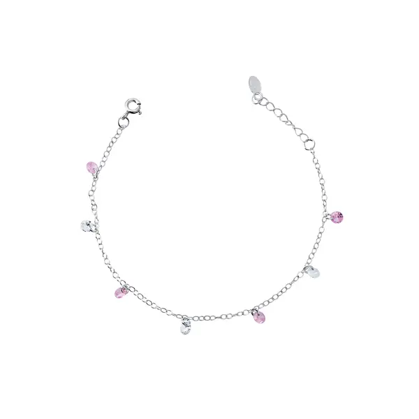 Pulseira Prata com Zircônias Brancas e Rosas