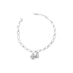 Pulseira Prata Leve Trevo e Placa Sorte