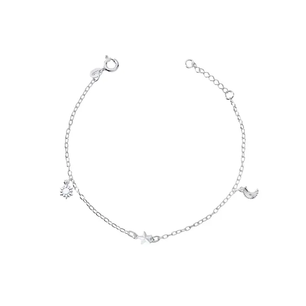 Pulseira Prata Lua Estrela e Sol