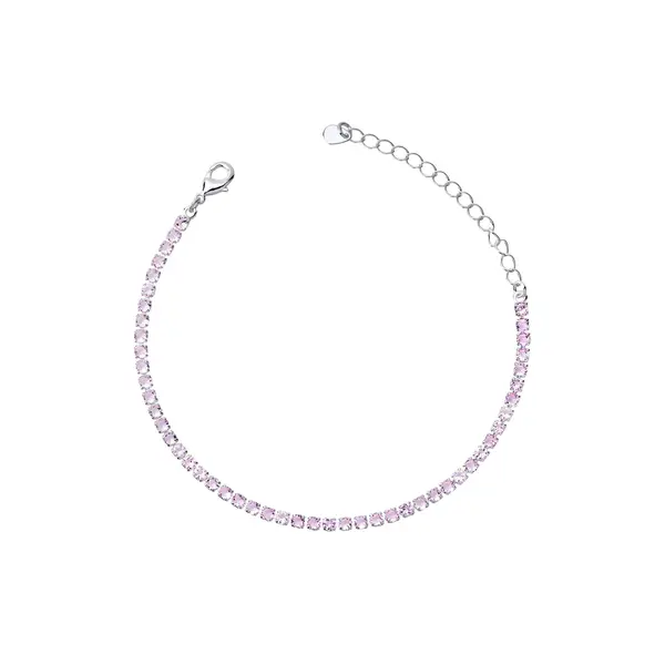 Pulseira Prata Leve Riviera Zircônias Grandes Rosa