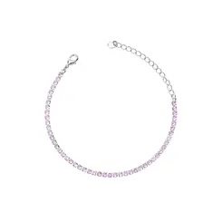 Pulseira Prata Leve Riviera Zircônias Grandes Rosa