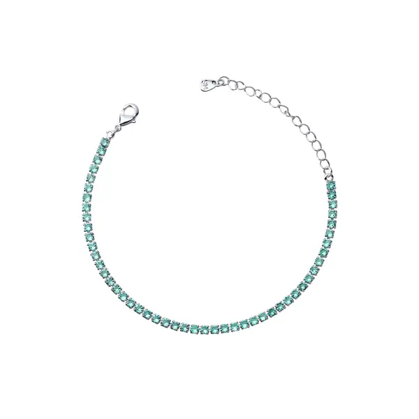 Pulseira Prata Leve Riviera Zircônias Grandes Verde Claro