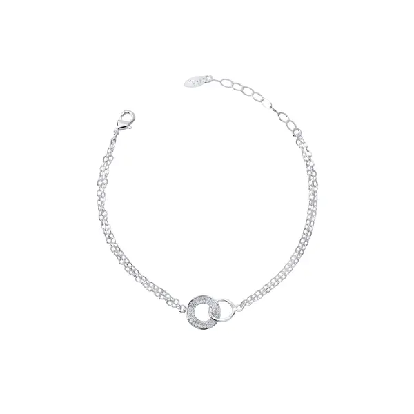 Pulseira Prata Leve Dupla Dois Círculos