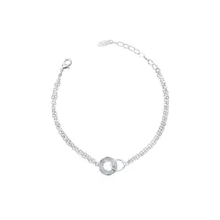 Pulseira Prata Leve Dupla Dois Círculos