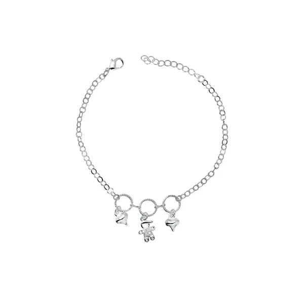 Pulseira Prata Leve Menino e Corações