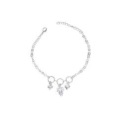 Pulseira Prata Leve Menina e Corações