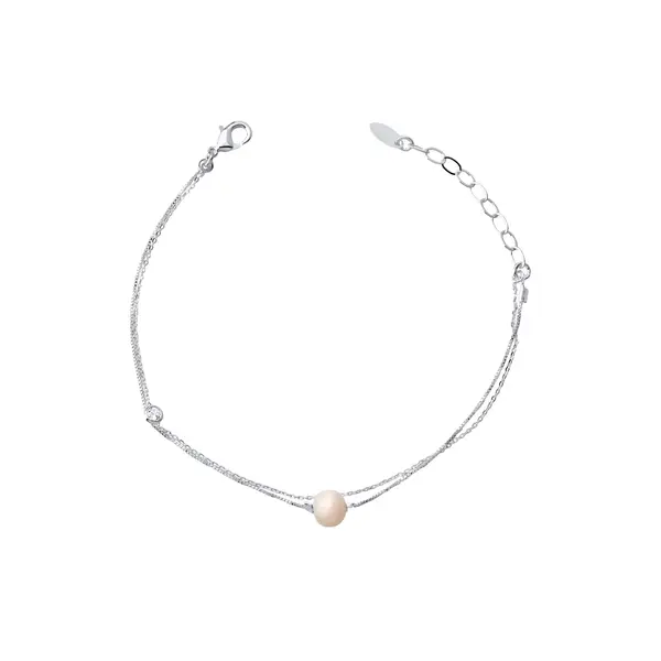 Pulseira Prata Leve Dupla Pérola e Zircônia