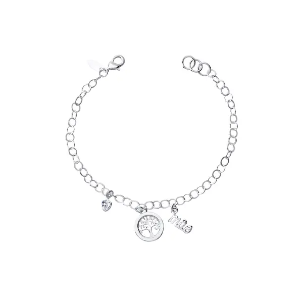 Pulseira Prata Leve Mãe Árvore da Vida e Coração