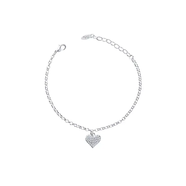 Pulseira Prata Leve Coração Cravejado