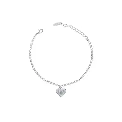 Pulseira Prata Leve Coração Cravejado