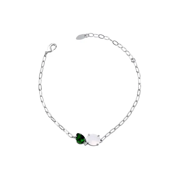 Pulseira Banho de Ródio Gota Verde Zircônia Branca