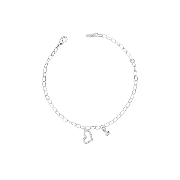 Pulseira Prata Leve Coração Cravejado e Zircônia