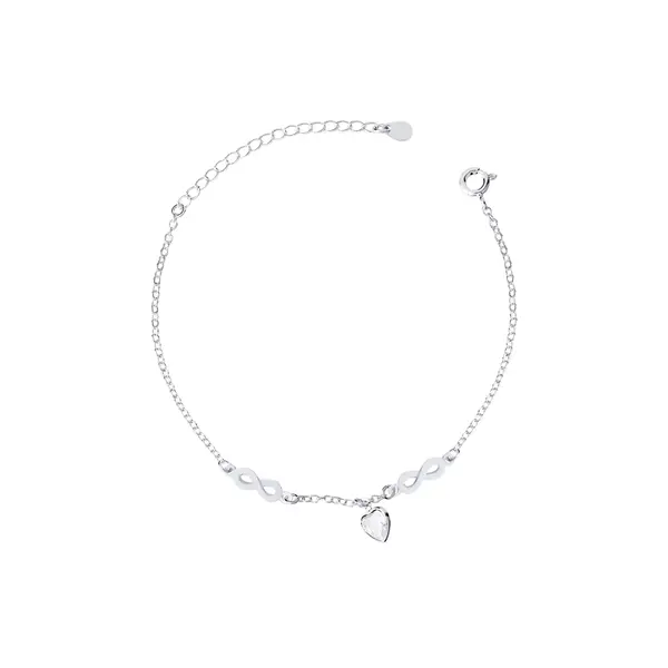 Pulseira Prata Leve Infinito com Coração em Zircônia