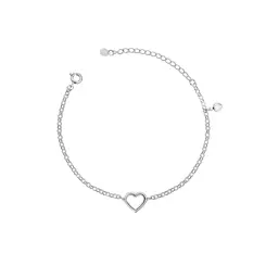 Pulseira Prata Leve Coração Liso e Zircônia