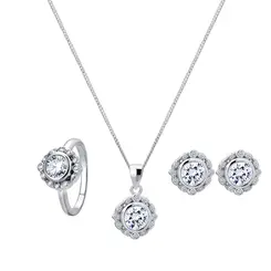 Conjunto Prata Rodio Zircônia Branca Redondo
