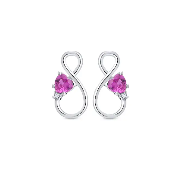 Brinco Prata Infinito com Coração Zircônia Rosa