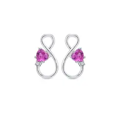 Brinco Prata Infinito com Coração Zircônia Rosa